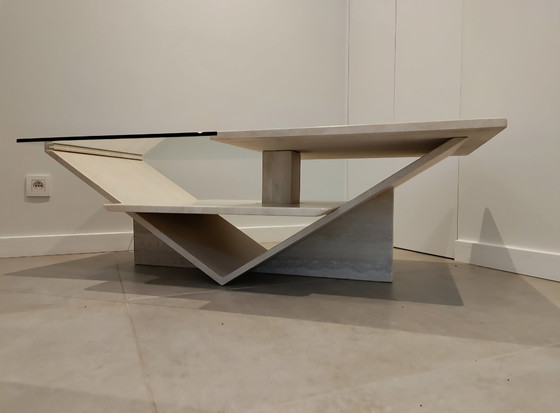 Image 1 of Travertine coffee table with glass