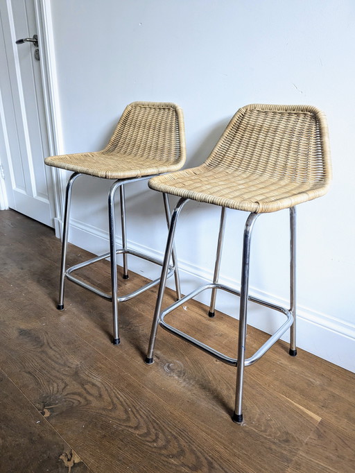 Rohe Noordwolde bar stools cane vintage 2x