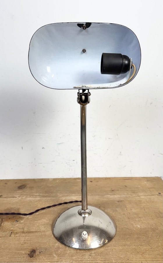 Image 1 of Vintage Green Enamel Bankers Table Lamp, 1950s