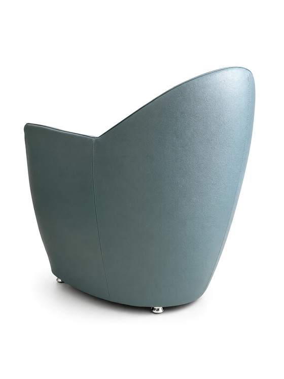 Fauteuil Leolux Carabita avec repose-pieds en cuir vert olive – Leather, Metal (photo 5 of 8)