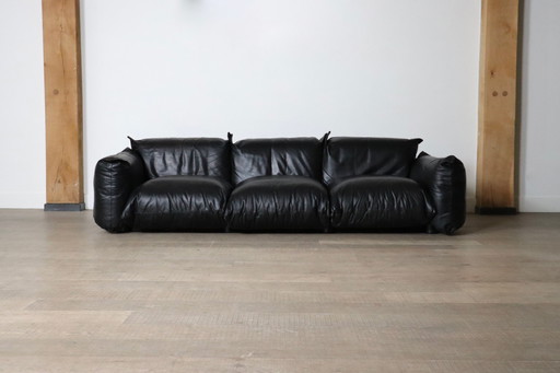 First Edition Mario Marenco Sofa in Black Leather for Arflex, 1970s