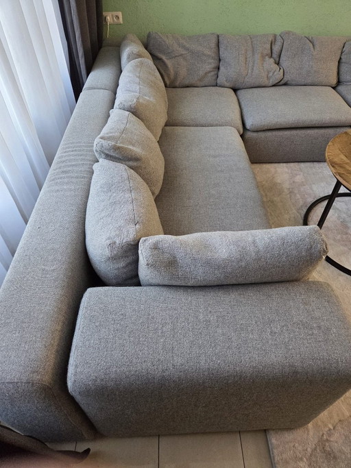 Large modular corner sofa with pouf light grey – modulaire banken, Textile (photo 2 of 5)