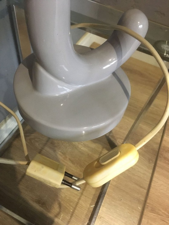Lampada da tavolo vintage a forma di ombrello, anni '70, Lampade da tavolo, Plastica, Tessile, Grigio, 1970 (foto 6 di 7)