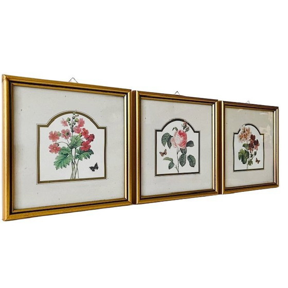 Image 1 of Ensemble de peintures vintage fleurs roses
