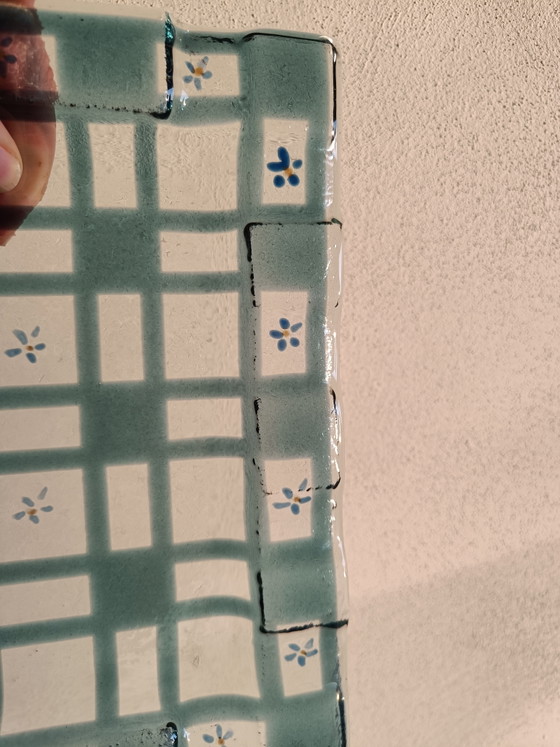 Image 1 of Piatto quadrato in vetro di Murano IVAT Glassware Italy, blu con motivo geometrico, 26 cm