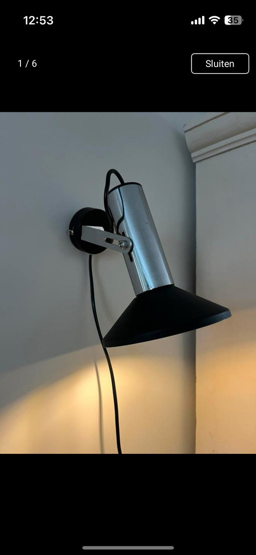 Vintage wall lamp - chrome black - design - 70s/80s