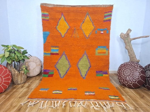 Handgewebter Naturwollteppich mit traditionellem Farbmuster, 2/3 m – Aime Té, vloerkleden en tapijten, Wool