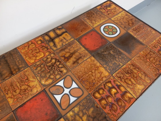 Image 1 of Table basse rectangulaire vintage Roche-Bobois en acier et céramique des années 60 70