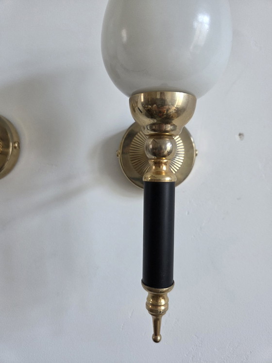Image 1 of Pair of torch-style wall sconces, 1950s-60s