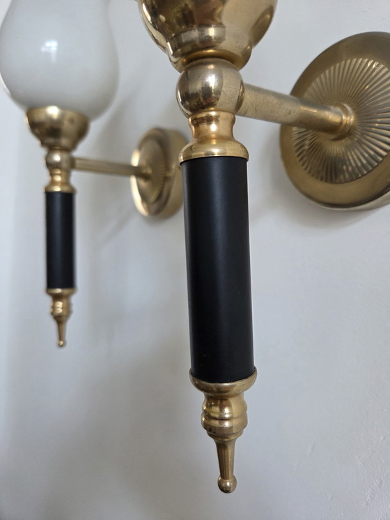 Image 1 of Pair of torch-style wall sconces, 1950s-60s