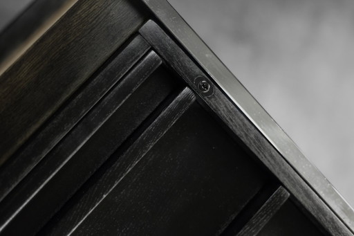 Vintage Mid-Century Danish Modern Minimalist Black Oak Desk with Chrome Base, 1970s