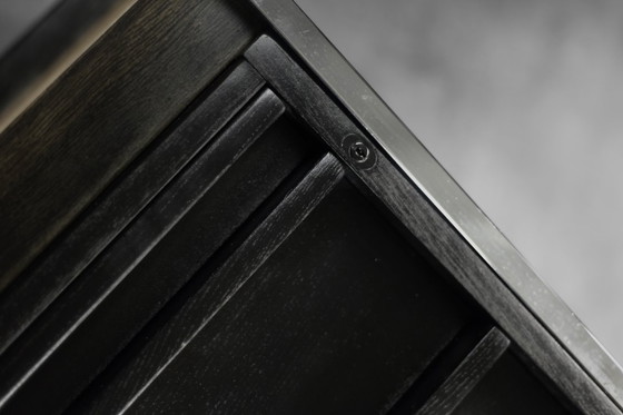 Image 1 of Vintage Mid-Century Danish Modern Minimalist Black Oak Desk with Chrome Base, 1970s