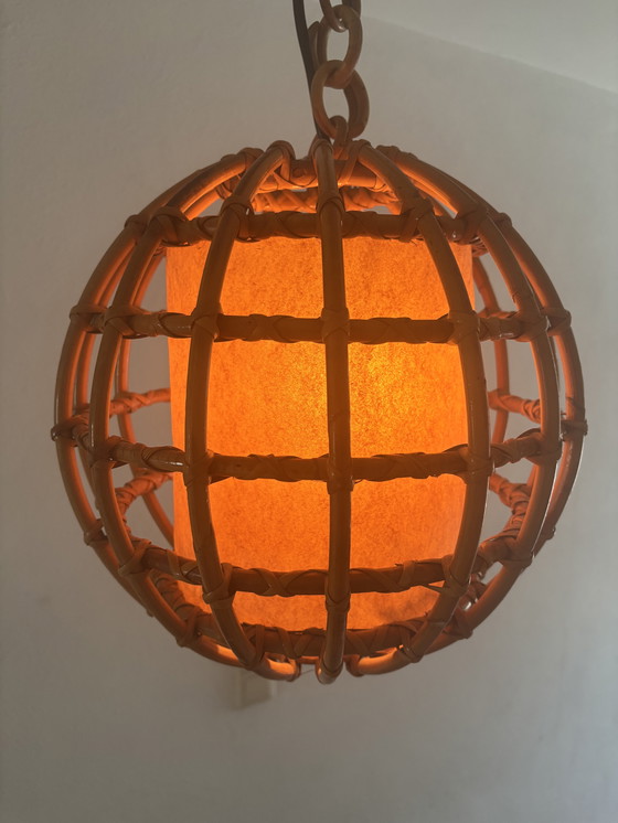 Image 1 of Jaren 70 boho rotan bamboe plafondlamp