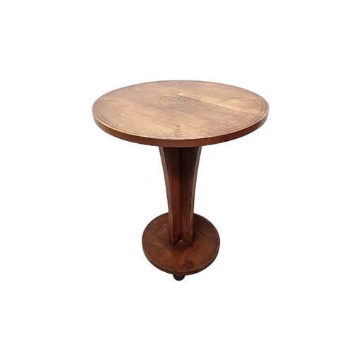 Table d'appoint ronde en hêtre sculpté, années 1950
