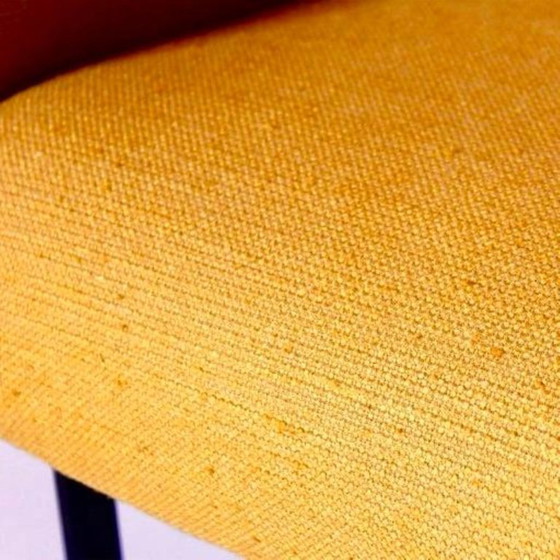 1x Eclectic Mid-Century Modern Sculptural Armchair in Mustard Yellow Fabric, Cotton, Iron (photo 11 of 11)