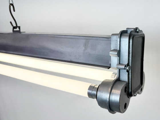 Image 1 of Industriële, gepolijste hanglamp met buisvormige armatuur, jaren 70