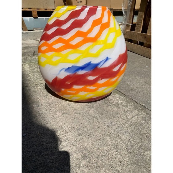 Image 1 of Contemporary Vase in Milky-White Murano Glass with Colored Reeds, Attributed