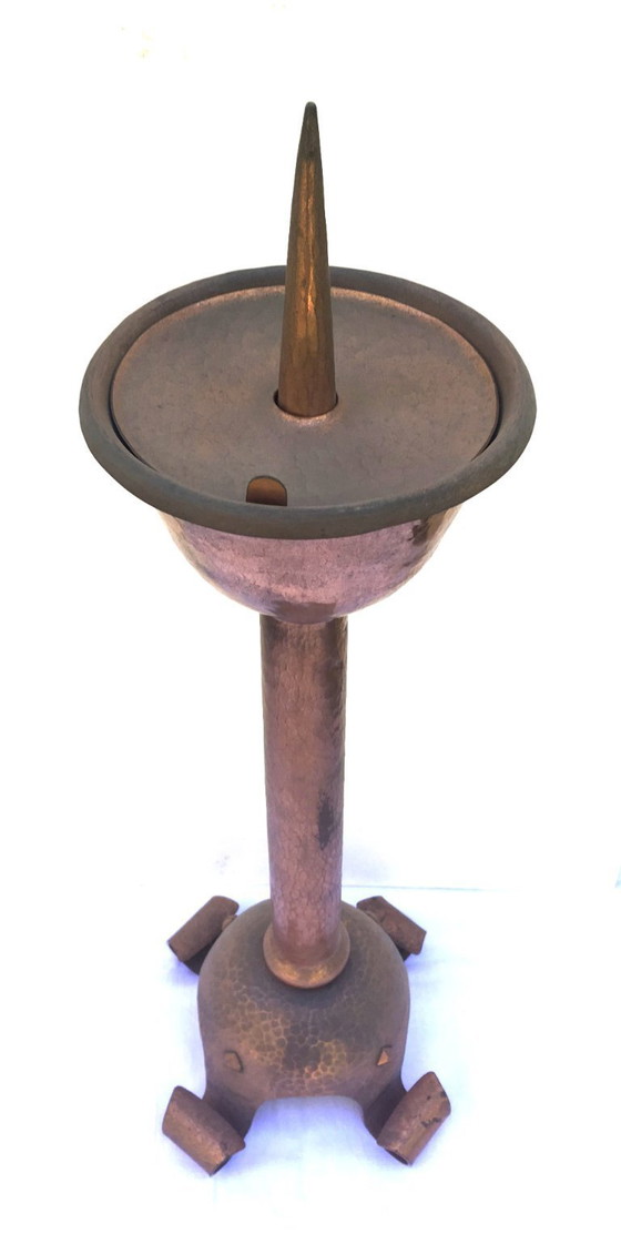 Image 1 of Candlestick, red copper, wrought iron, unique, 1940s-1944s