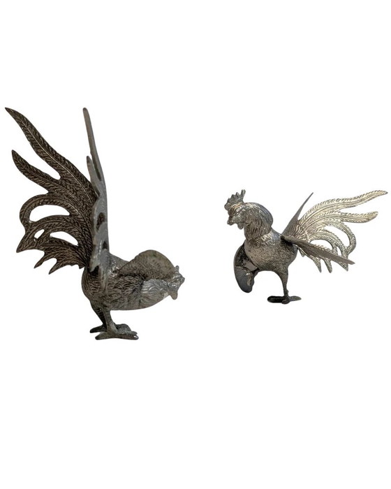 Set Thaise Metalen Hanen – Decoratieve Beeldhouwkunst (20e Eeuw) (photo 3 of 9)