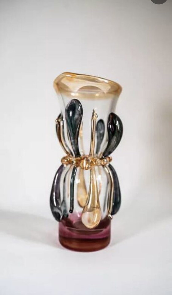 Image 1 of Handgeblazen glazen Ion Tamaian vaas, gesigneerd