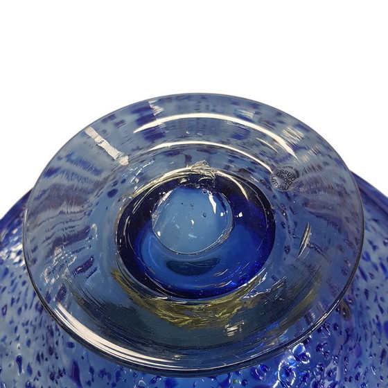 Ciotola a piedistallo in vetro artistico soffiato a mano blu cobalto con schizzi/coriandoli. – Ciotole, Glass (photo 5 of 8)