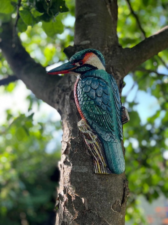 Image 1 of Kingfisher cast iron wall ornament wall sculpture heavy cast iron wall sculpture of a vibrant kingfisher