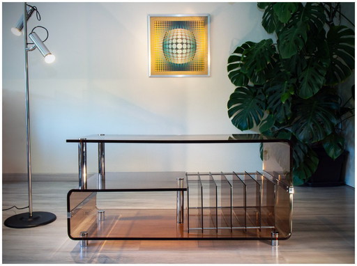 Console / Coffee table / Hi-Fi TV stand, Plexiglas, Michel Dumas for Roche Bobois 1970