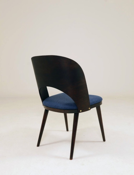 Image 1 of Vintage dining chairs set of 6 oak wood & blue wool