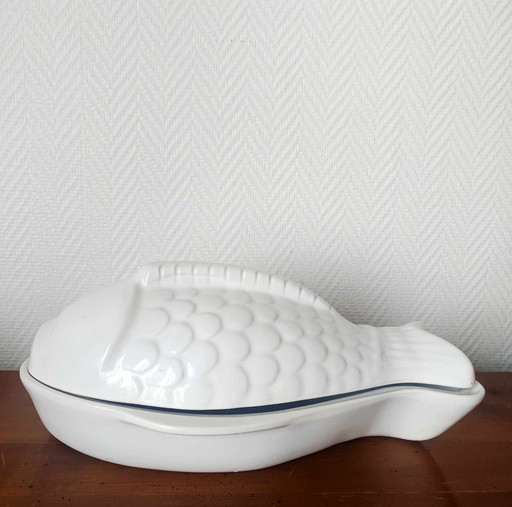 Grand Plat à Poisson en Céramique Vintage