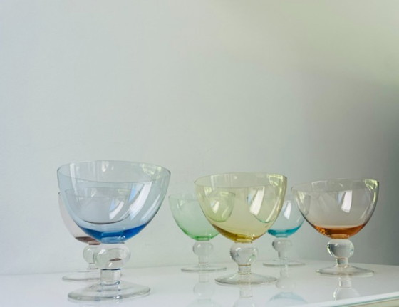 Image 1 of Set van 6 vintage coupeglazen in multicolor mondgeblazen glas