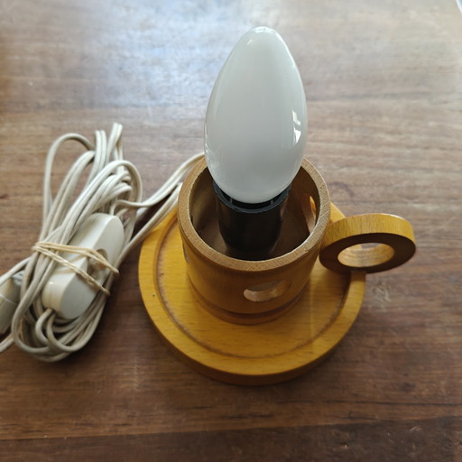 Vintage Scandinavian Wooden Design Lamp – Sculptural Table Lamp – Folk Modern Style