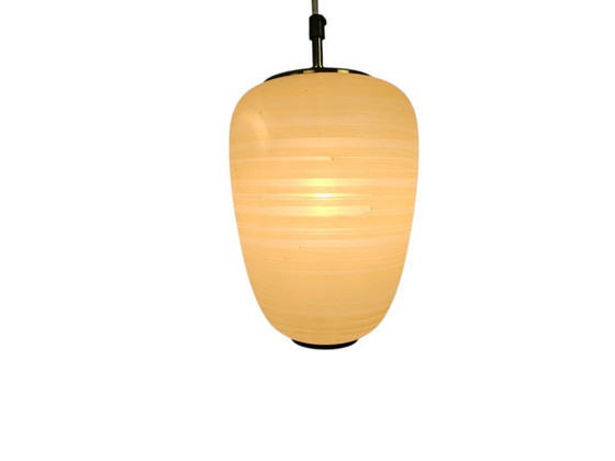 Image 1 of Stilnovo stijl  - attr. Bruno Chiarini - pendant - messing - opaalglas - Italie - 60's