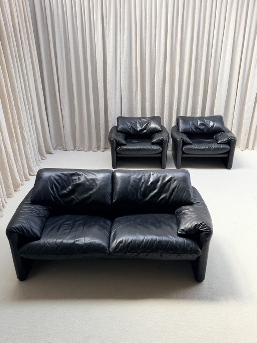 Frühes Maralunga Sofa-Set, Vico Magistretti, Cassina, Italien, 1970er