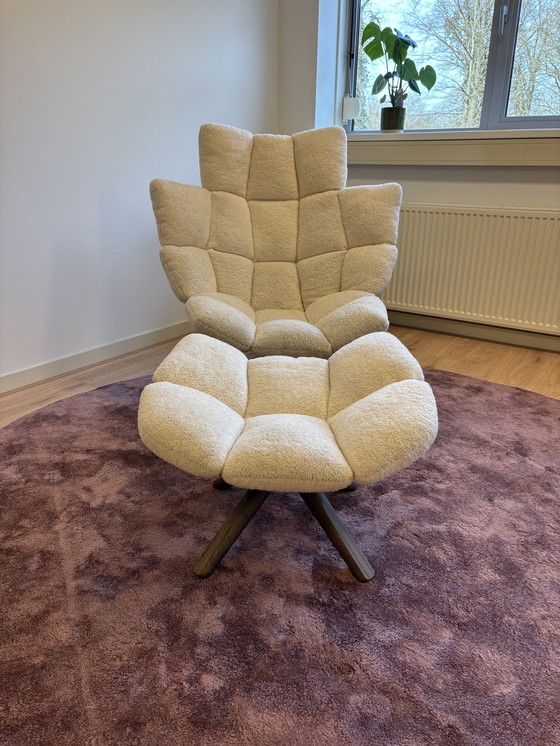 Image 1 of B&B Italia Husk Lounge-Sessel + Ottomane, Bezug Teddy Milo, 100 % Wolle