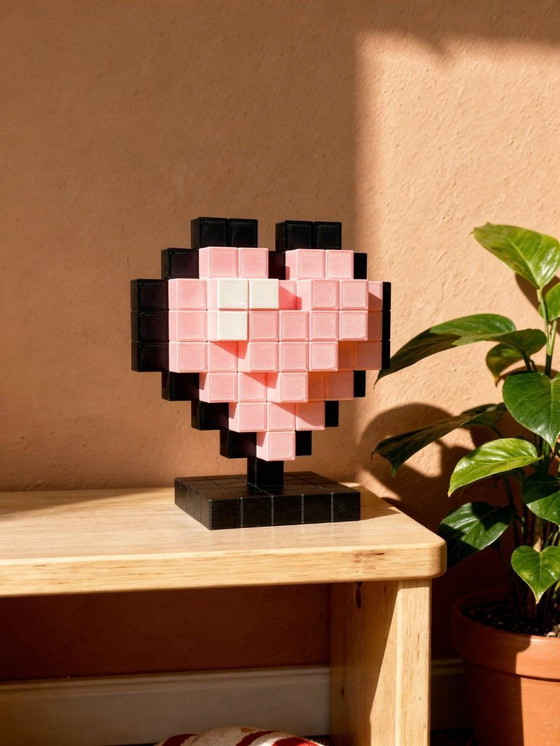 Image 1 of 3D Printed Pink Pixel Heart – Retro Gamer Desk Decor