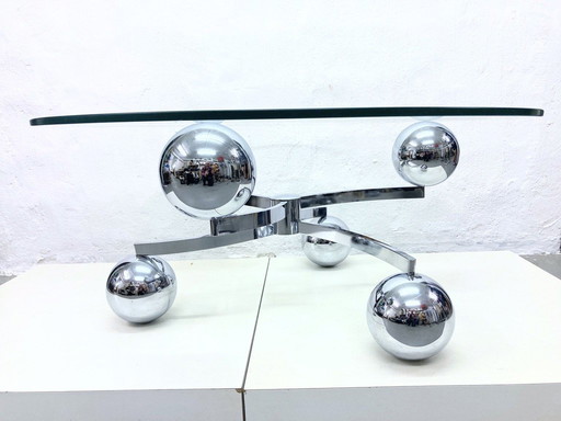 Space Age coffee table Sputnik table chrome glass 60s 70s design