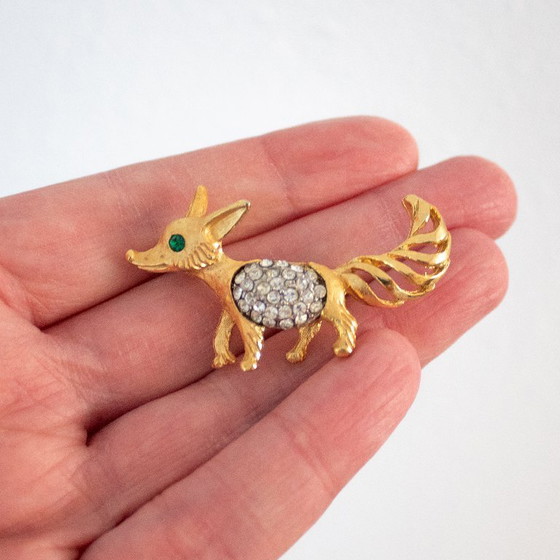 Image 1 of Broche renard vintage : métal doré et strass