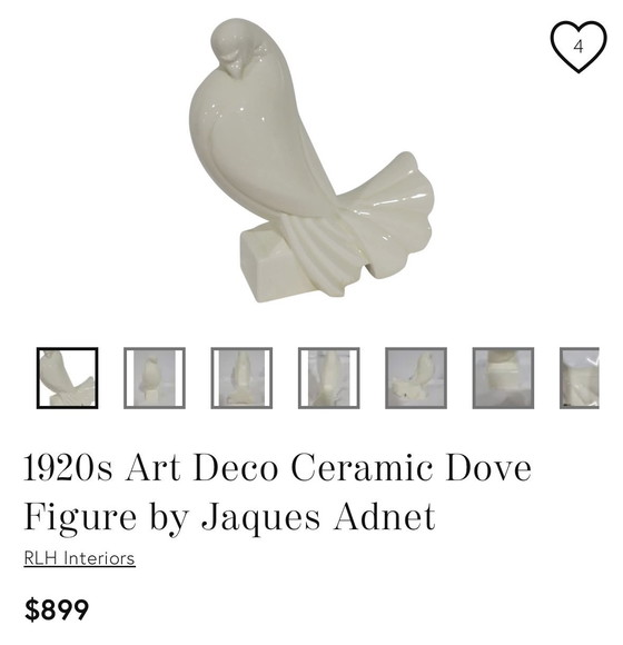 Image 1 of Art Deco craquele beeld duif Jacques Adnet