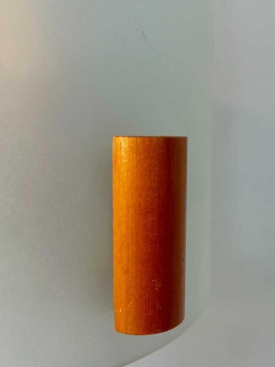 Pair of vintage wall lights in sandblasted glass and wood, France, 1970. (photo 6 of 6)