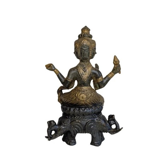 Vuurverguld bronzen viergezichtige Brahma – India, 18e–19e eeuw – Beeldhouwkunst (photo 9 of 9)