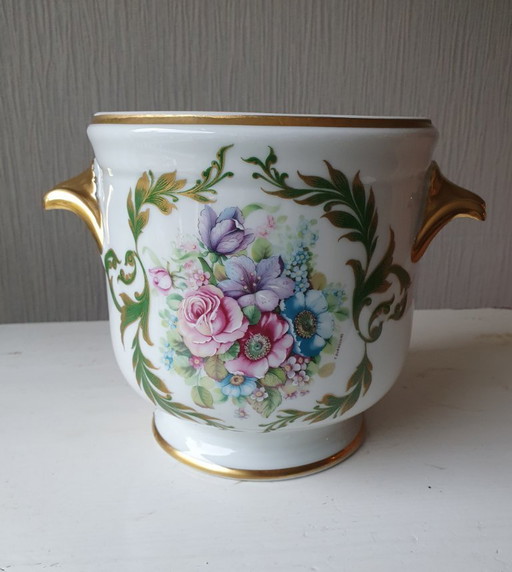 Cache-pot/rafraîchisseur à vin en porcelaine de Limoges, peint à la main - circa 1920-1950