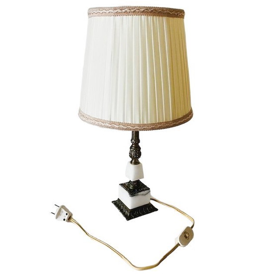 Image 1 of Vintage tafellamp wit marmer messing barok 1950's