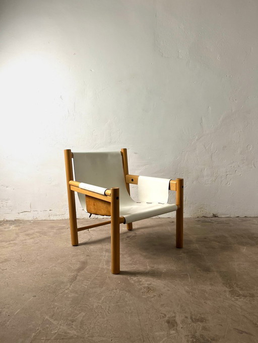 Fauteuil Safari cuir blanc par Ibisco, Italie, 1970