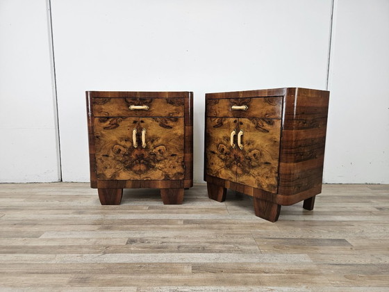 Pair of Art Deco burl wood nightstands, Brown (photo 4 of 15)