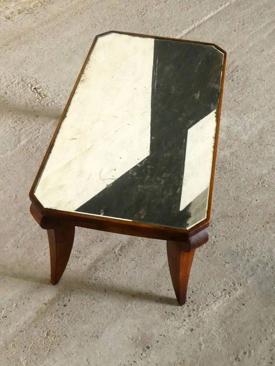 Art Deco coffee table in walnut and mirror, 1940 – Wood (photo 2 of 10)
