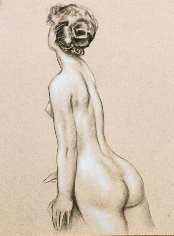 Image 1 of Hand-painted pastel drawing of a female nude. Pastel drawing. Pastel nude. Nude painting. Nude drawing.