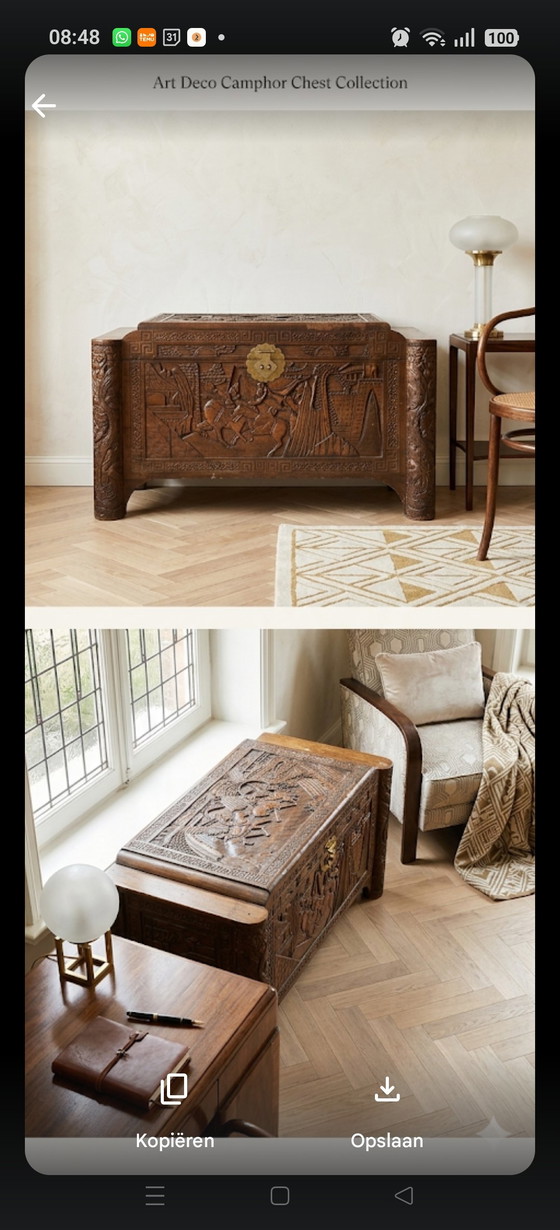 Image 1 of Antique Chinese chest with deep wood carving