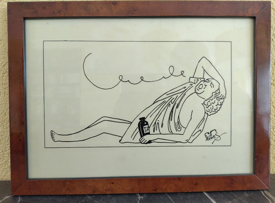 4 Original-Tuschezeichnungen von Frans Wentholt + 1 Reproduktion – Gemälde & Zeichnungen, Paper (photo 2 of 5)