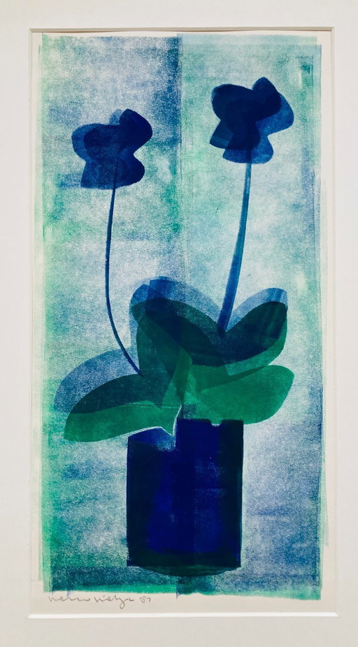 Vintage-Linolschnitt – Abstrakte Blumen – 1980er Jahre