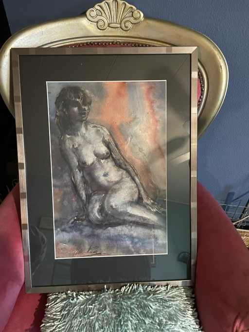 Deux ivrognes nus signés H Veer, tout comme le grand tableau hérité.